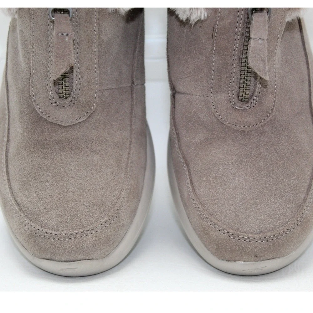Skechers Go Walk Joy Women 7 Dark‎ Taupe Suede Faux Fur Zip Winter Boots 144664